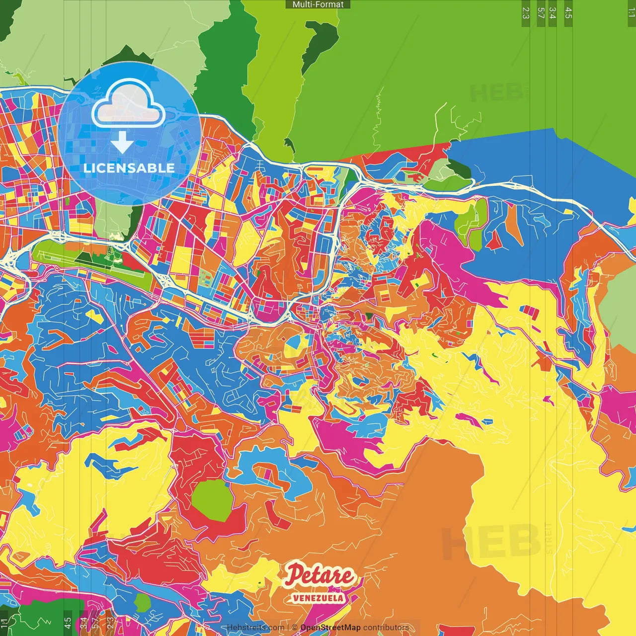 Petare, Venezuela Crazy Colorful Street Map Poster Template