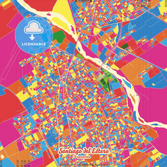 Santiago del Estero, Argentina Crazy Colorful Street Map Poster Template