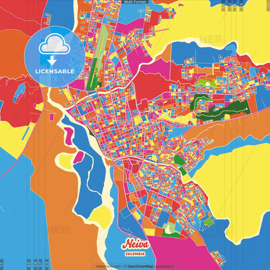 Neiva, Colombia Crazy Colorful Street Map Poster Template