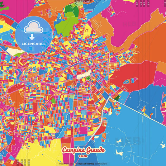 Campina Grande, Brazil Crazy Colorful Street Map Poster Template