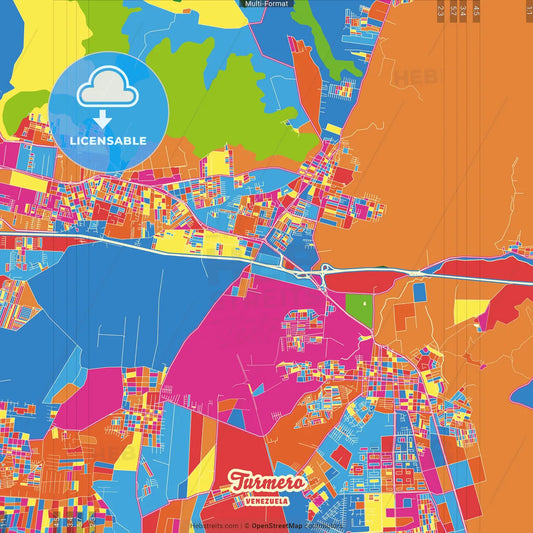Turmero, Venezuela Crazy Colorful Street Map Poster Template