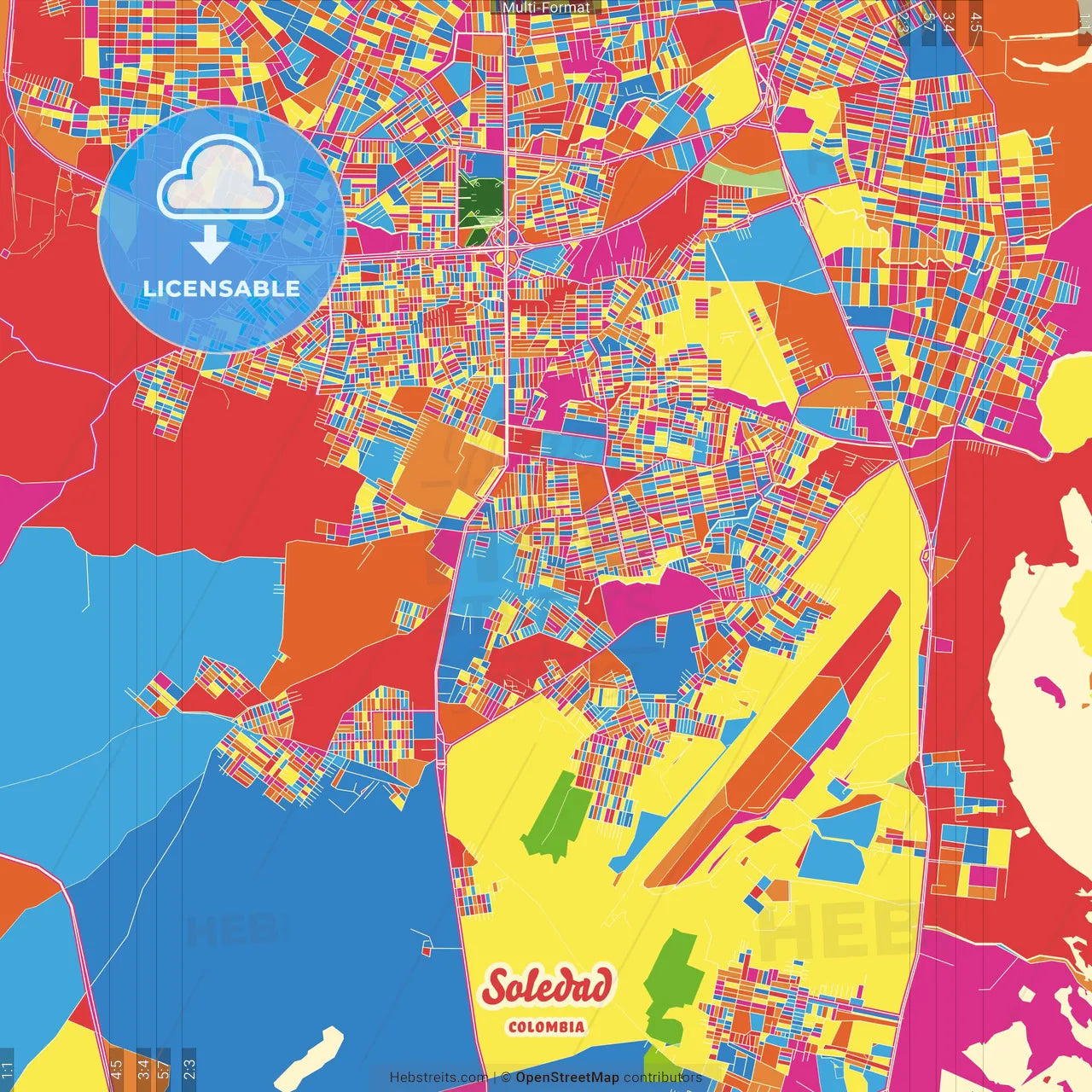 Soledad, Colombia Crazy Colorful Street Map Poster Template