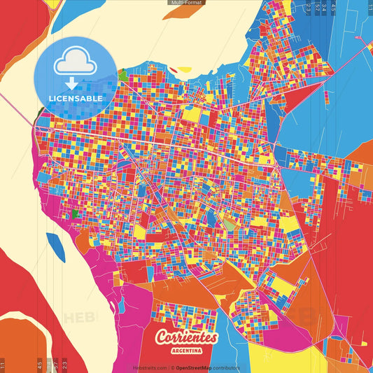 Corrientes, Argentina Crazy Colorful Street Map Poster Template