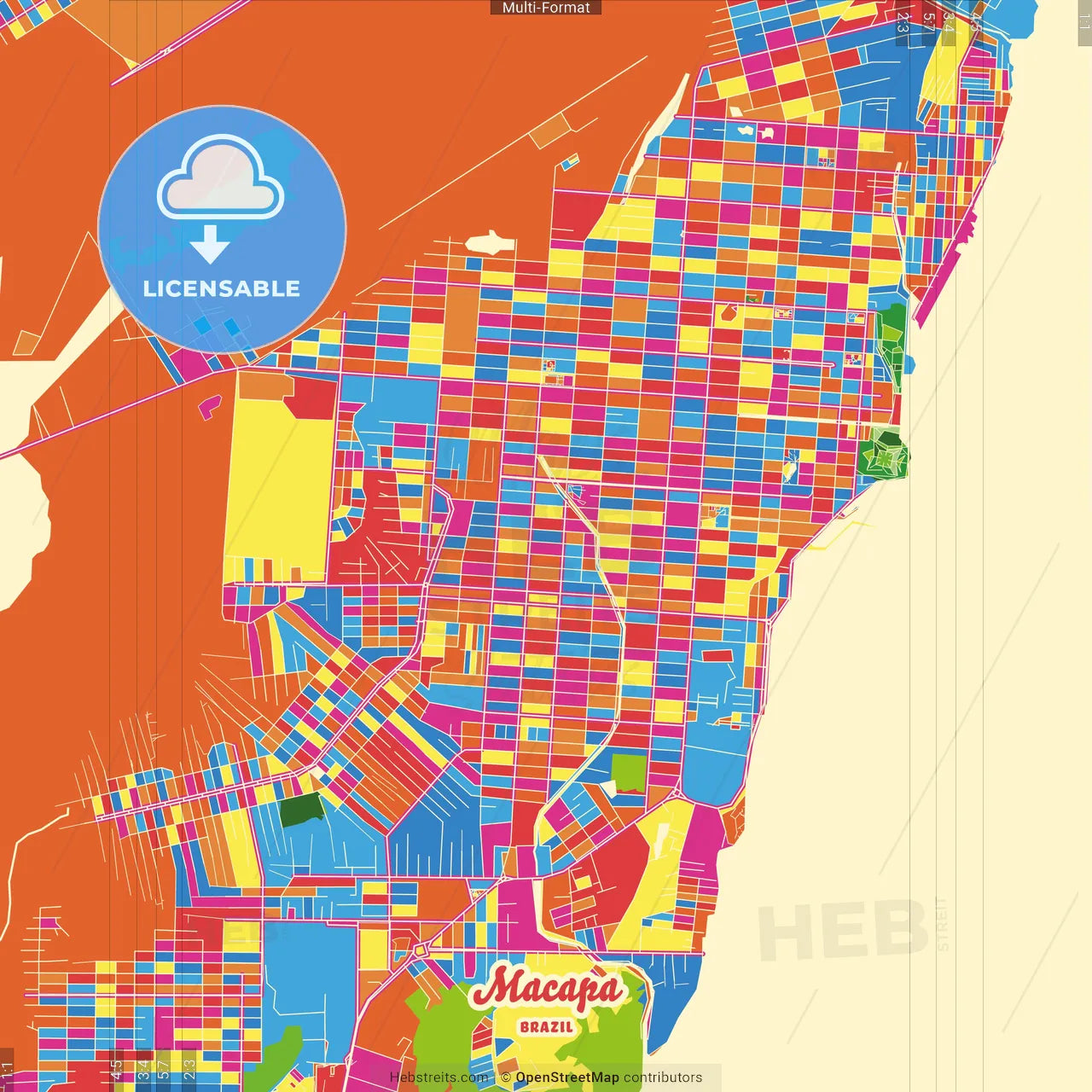 Macapa, Brazil Crazy Colorful Street Map Poster Template