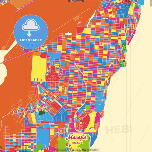 Macapa, Brazil Crazy Colorful Street Map Poster Template