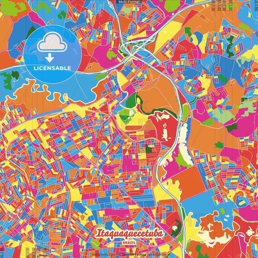 Itaquaquecetuba, Brazil Crazy Colorful Street Map Poster Template