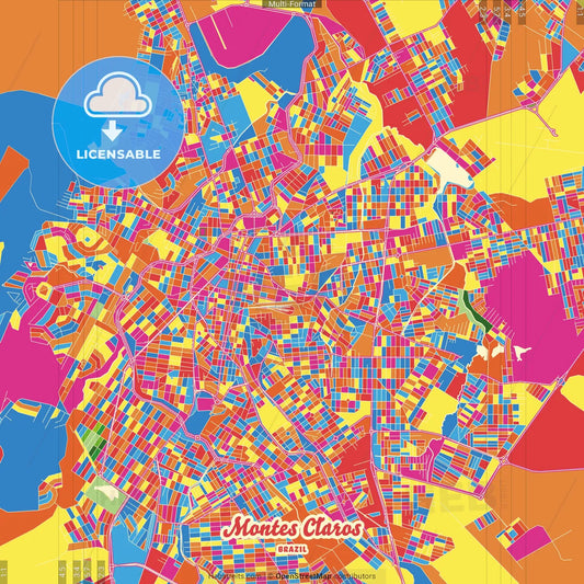 Montes Claros, Brazil Crazy Colorful Street Map Poster Template