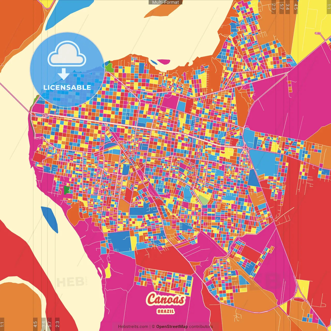 Canoas, Brazil Crazy Colorful Street Map Poster Template