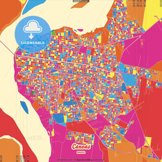 Canoas, Brazil Crazy Colorful Street Map Poster Template