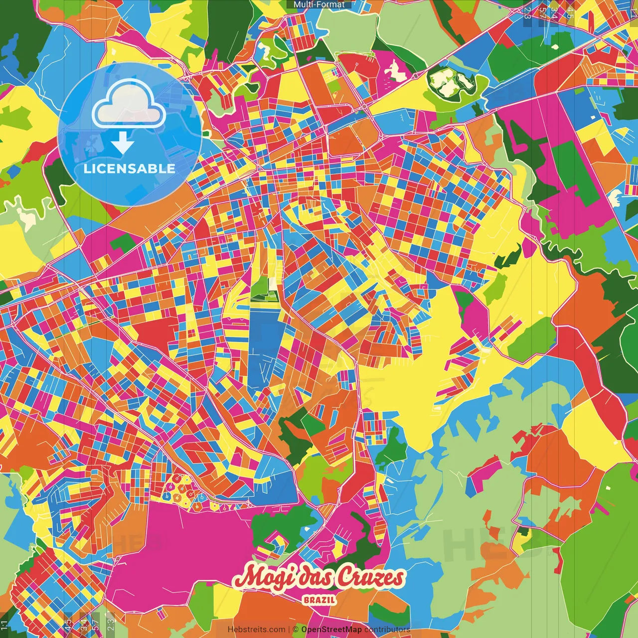 Mogi das Cruzes, Brazil Crazy Colorful Street Map Poster Template