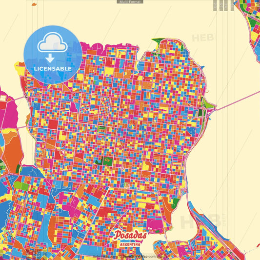 Posadas, Argentina Crazy Colorful Street Map Poster Template