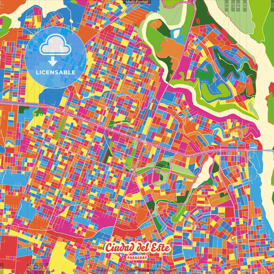 Ciudad del Este, Paraguay Crazy Colorful Street Map Poster Template