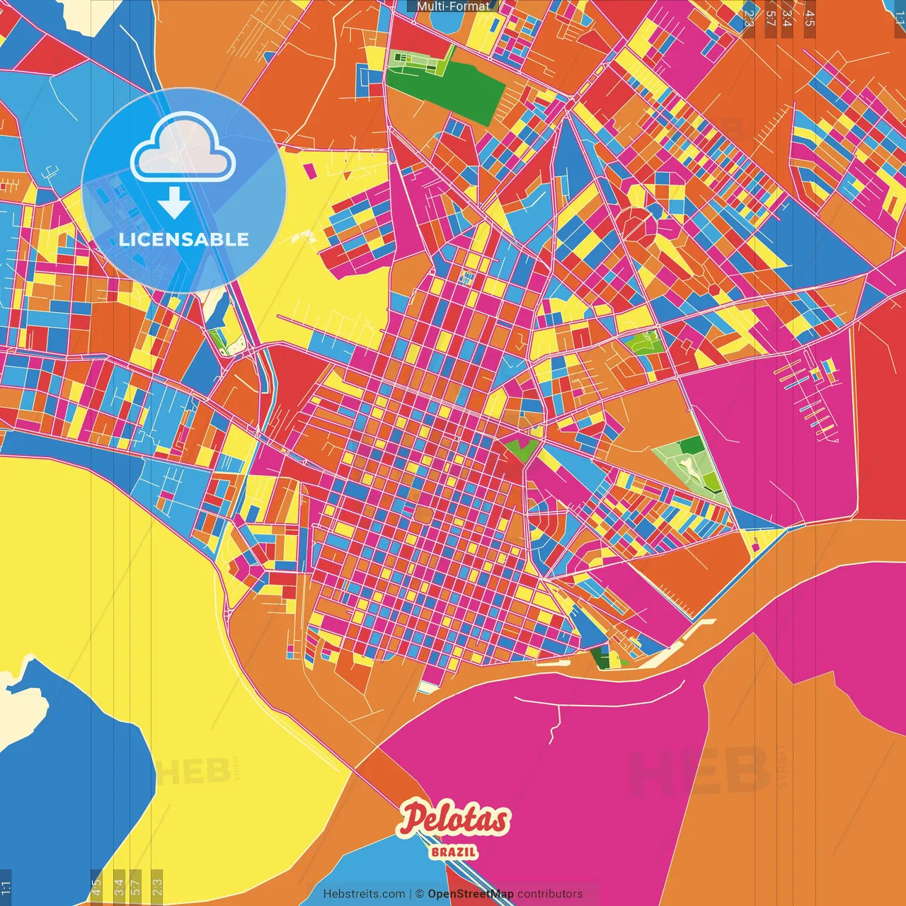 Pelotas, Brazil Crazy Colorful Street Map Poster Template