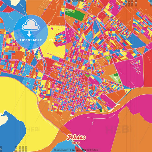 Pelotas, Brazil Crazy Colorful Street Map Poster Template