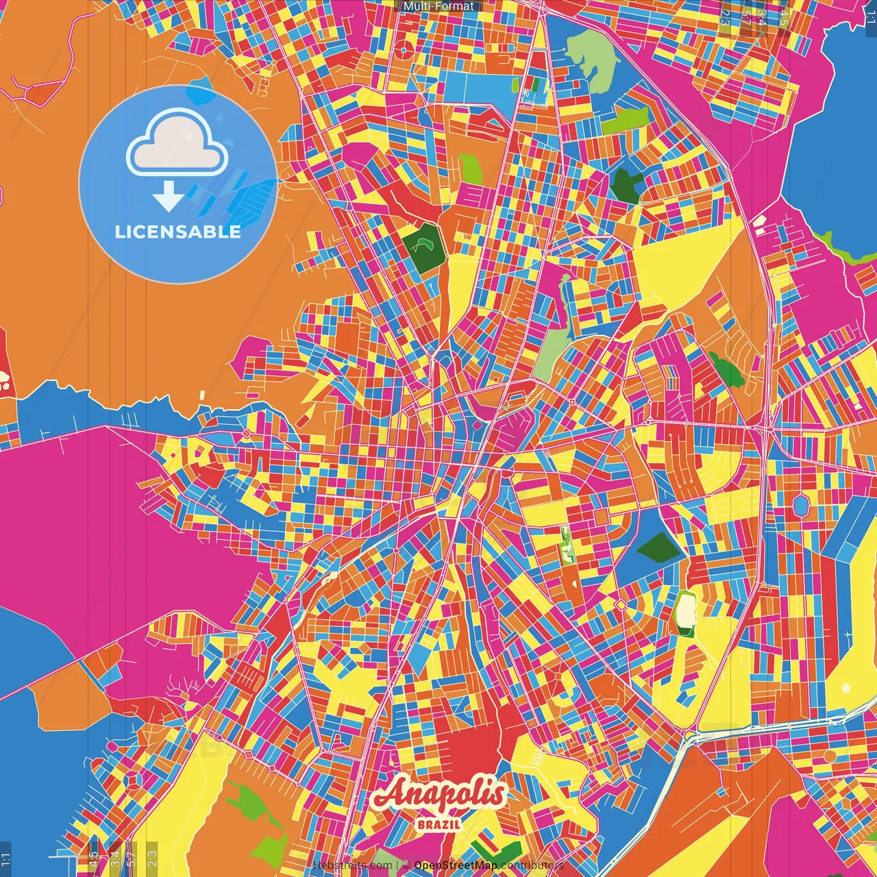 Anapolis, Brazil Crazy Colorful Street Map Poster Template