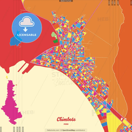Chimbote, Peru Crazy Colorful Street Map Poster Template