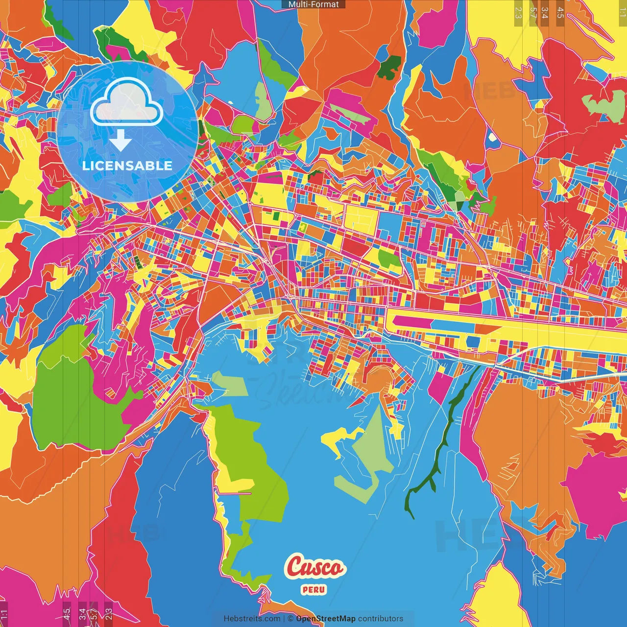 Cusco, Peru Crazy Colorful Street Map Poster Template