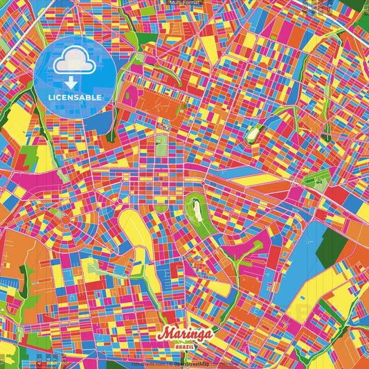 Maringa, Brazil Crazy Colorful Street Map Poster Template