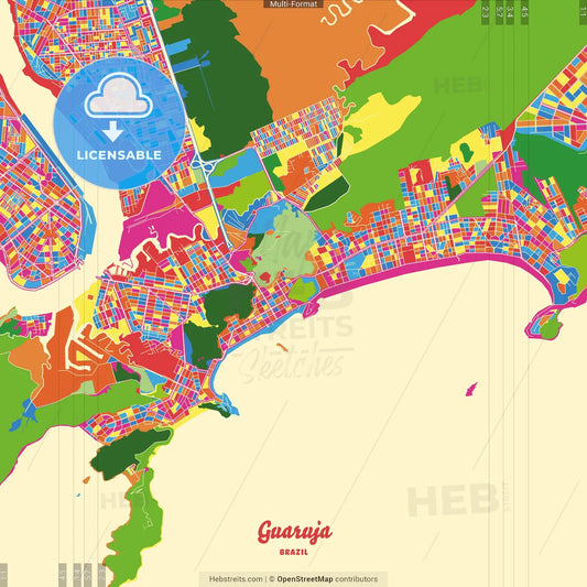 Guaruja, Brazil Crazy Colorful Street Map Poster Template