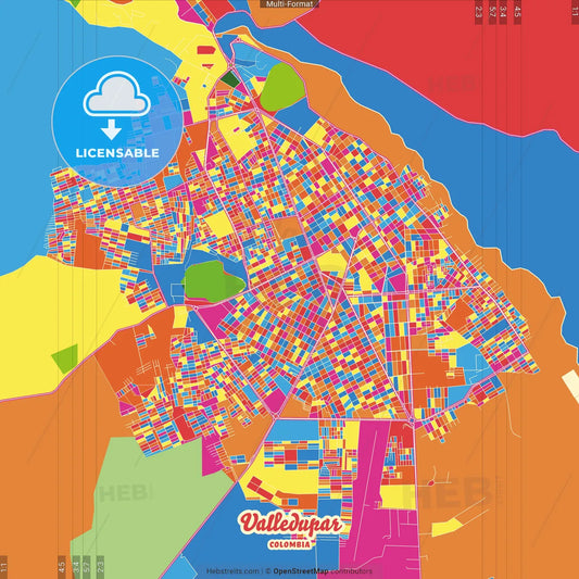 Valledupar, Colombia Crazy Colorful Street Map Poster Template