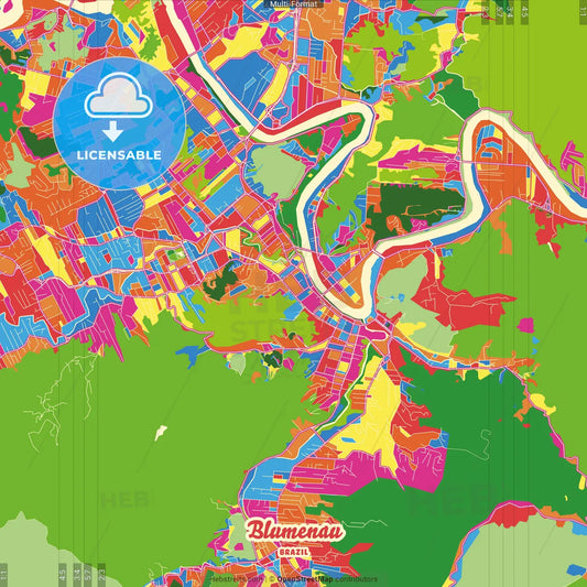 Blumenau, Brazil Crazy Colorful Street Map Poster Template
