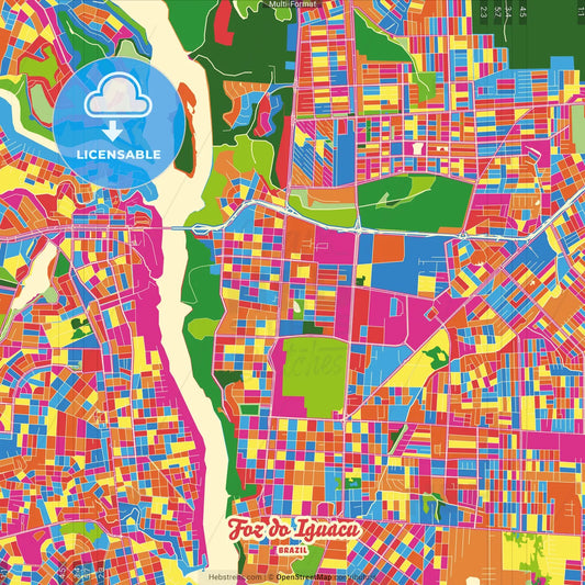 Foz do Iguacu, Brazil Crazy Colorful Street Map Poster Template