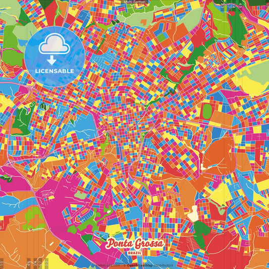 Ponta Grossa, Brazil Crazy Colorful Street Map Poster Template