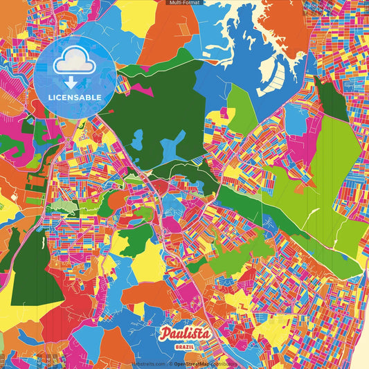 Paulista, Brazil Crazy Colorful Street Map Poster Template