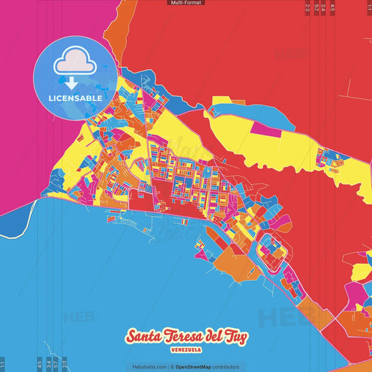 Santa Teresa del Tuy, Venezuela Crazy Colorful Street Map Poster Template