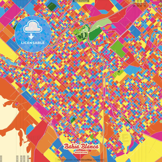 Bahia Blanca, Argentina Crazy Colorful Street Map Poster Template