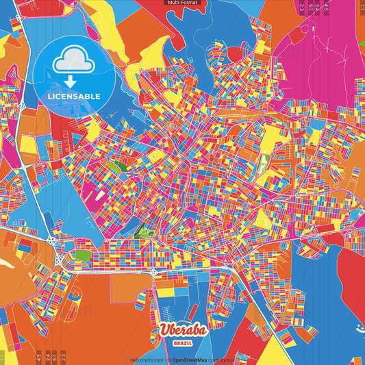 Uberaba, Brazil Crazy Colorful Street Map Poster Template