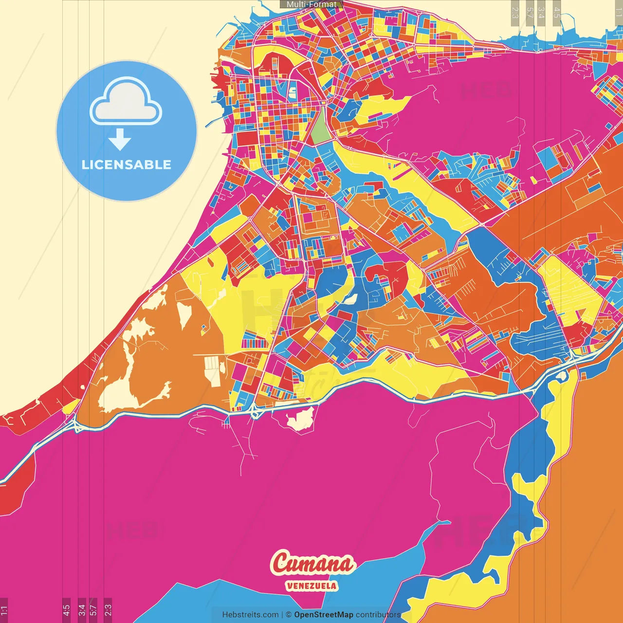 Cumana, Venezuela Crazy Colorful Street Map Poster Template