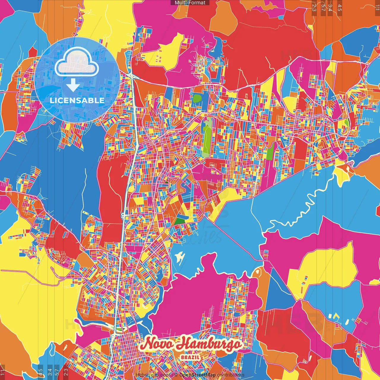 Novo Hamburgo, Brazil Crazy Colorful Street Map Poster Template