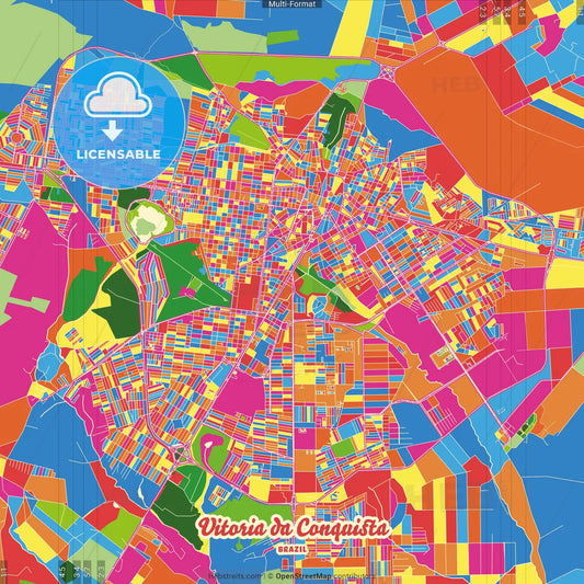 Vitoria da Conquista, Brazil Crazy Colorful Street Map Poster Template