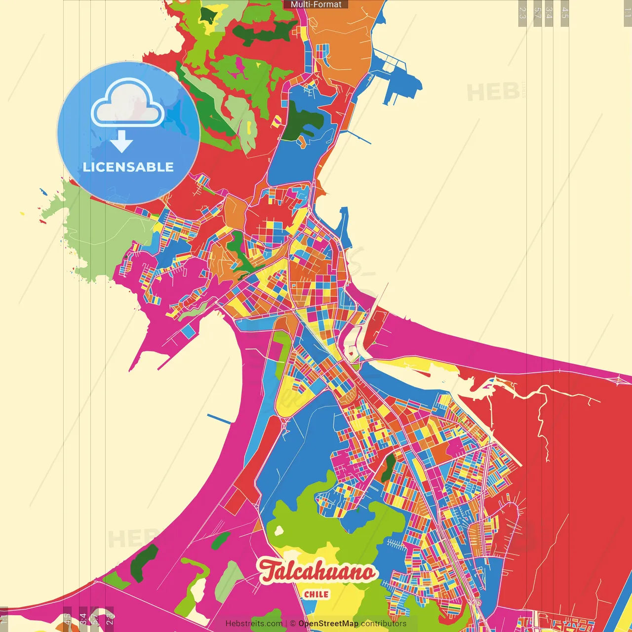 Talcahuano, Chile Crazy Colorful Street Map Poster Template