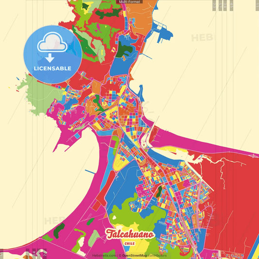 Talcahuano, Chile Crazy Colorful Street Map Poster Template