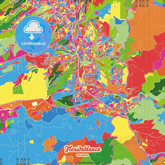 Floridablanca, Colombia Crazy Colorful Street Map Poster Template