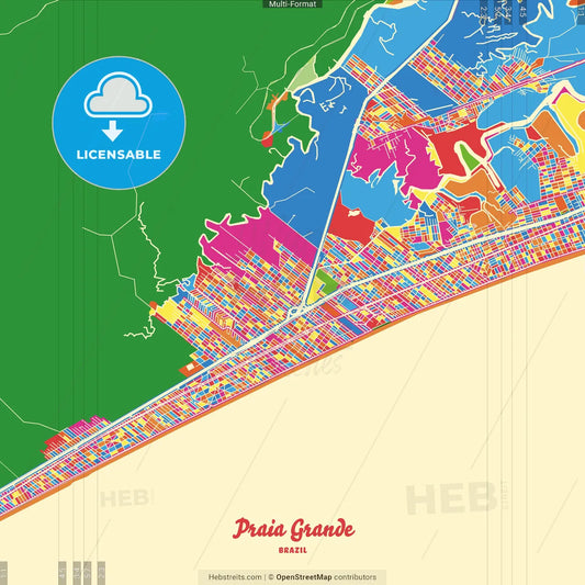 Praia Grande, Brazil Crazy Colorful Street Map Poster Template