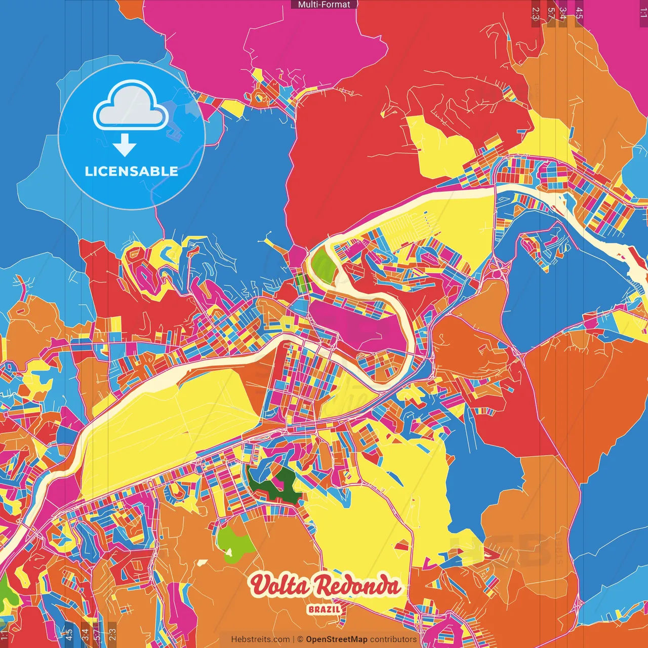 Volta Redonda, Brazil Crazy Colorful Street Map Poster Template