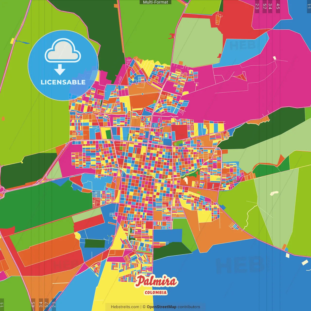 Palmira, Colombia Crazy Colorful Street Map Poster Template