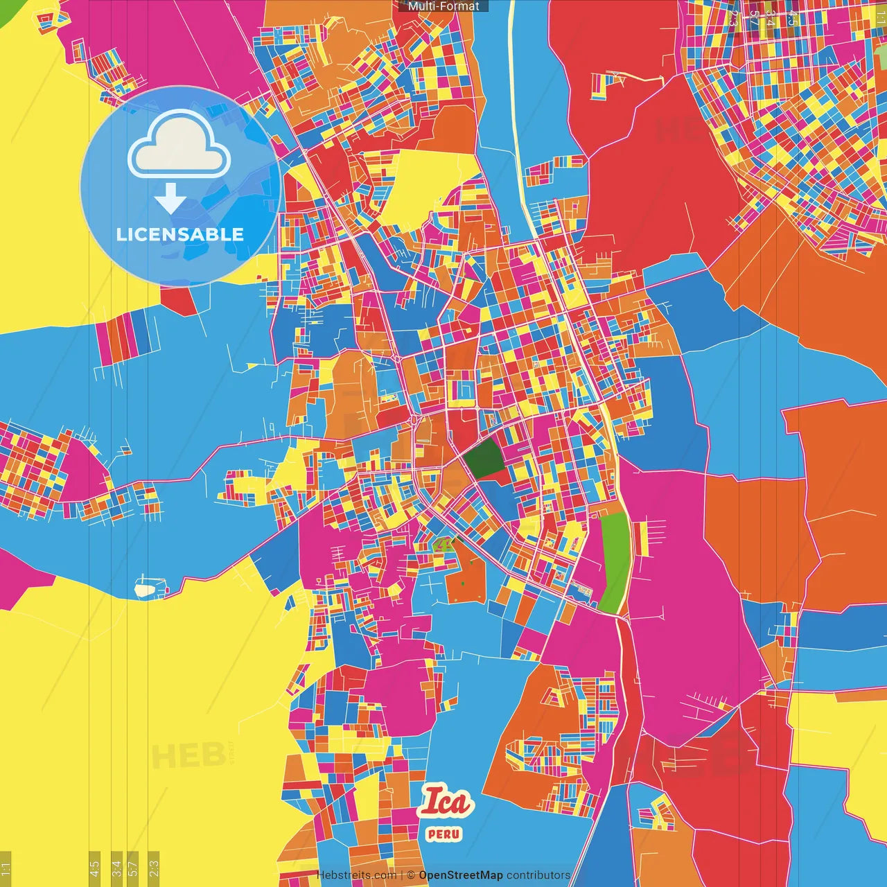 Ica, Peru Crazy Colorful Street Map Poster Template
