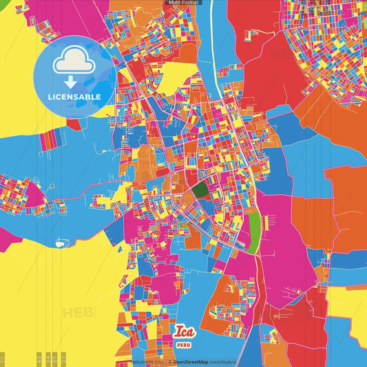 Ica, Peru Crazy Colorful Street Map Poster Template