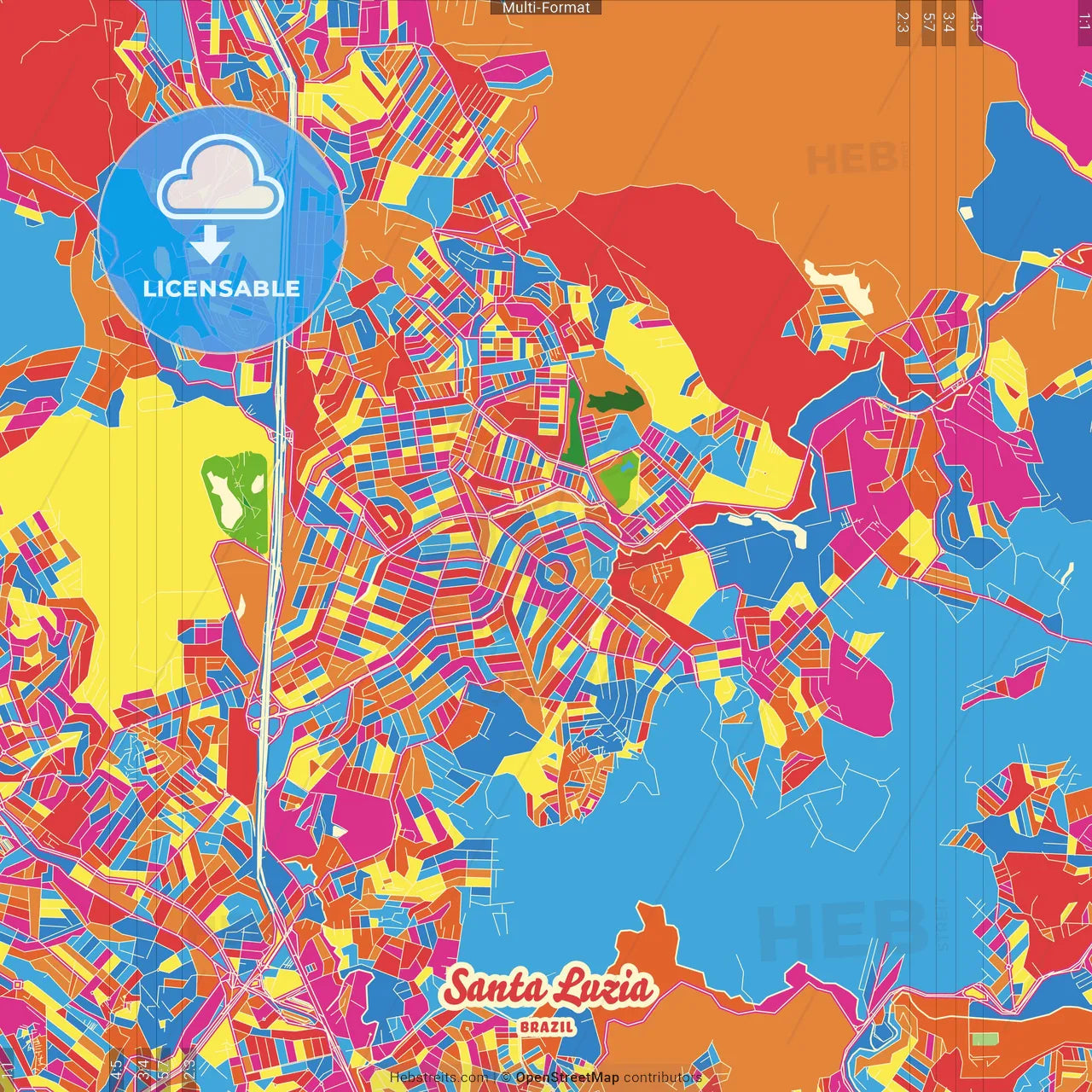 Santa Luzia, Brazil Crazy Colorful Street Map Poster Template