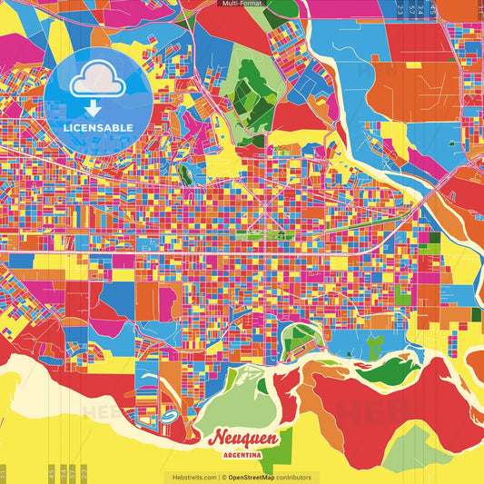 Neuquen, Argentina Crazy Colorful Street Map Poster Template