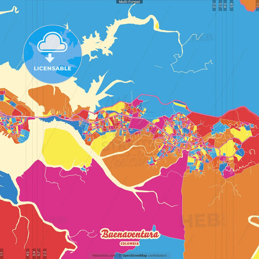 Buenaventura, Colombia Crazy Colorful Street Map Poster Template