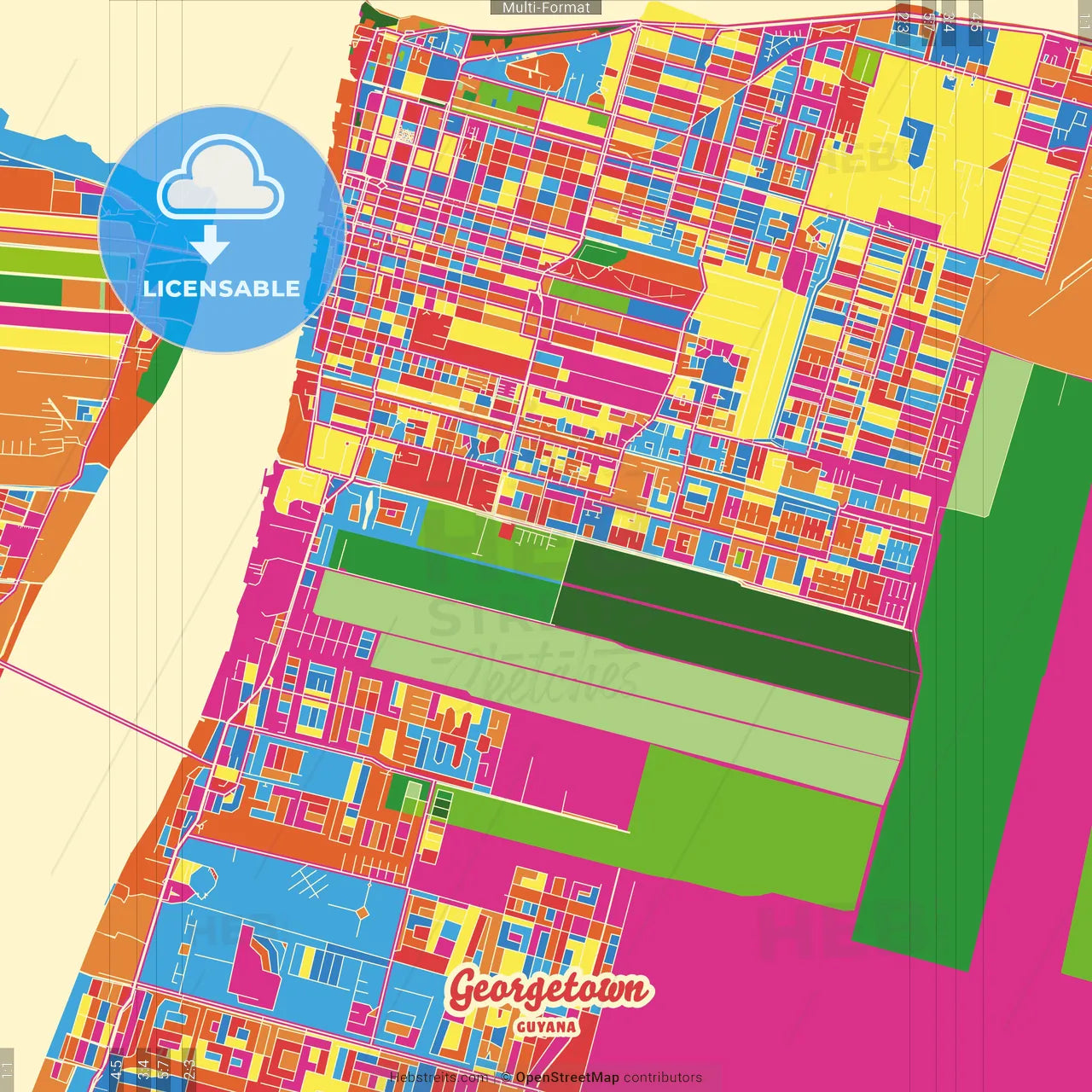 Georgetown, Guyana Crazy Colorful Street Map Poster Template