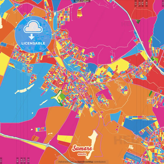 Sumare, Brazil Crazy Colorful Street Map Poster Template