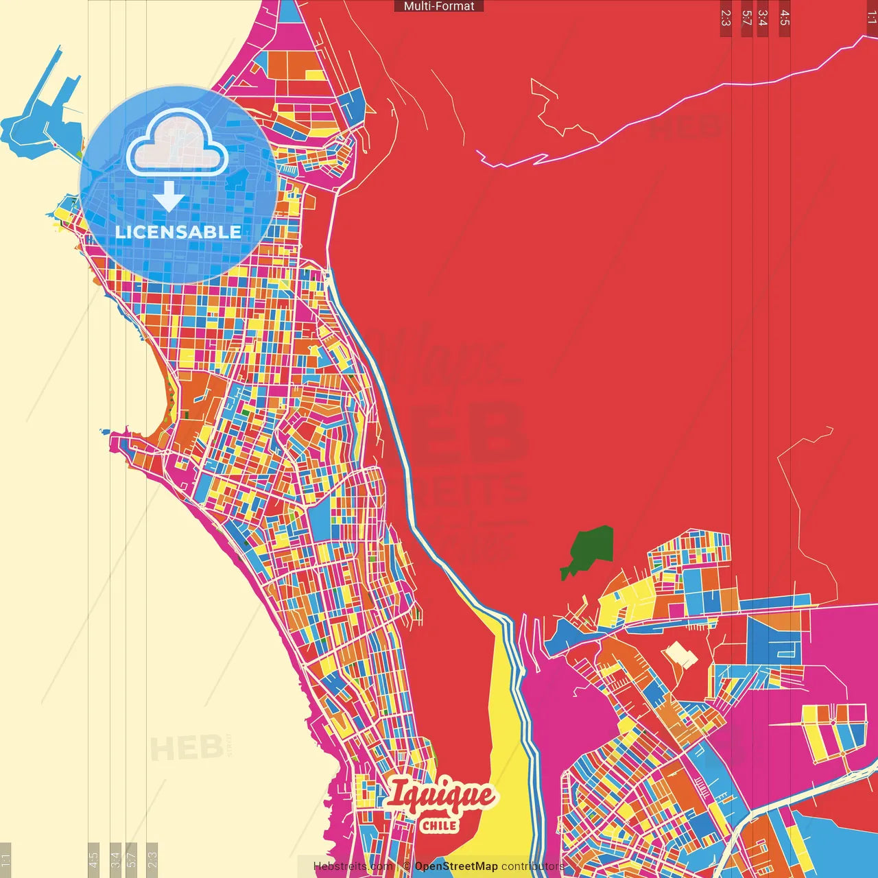 Iquique, Chile Crazy Colorful Street Map Poster Template