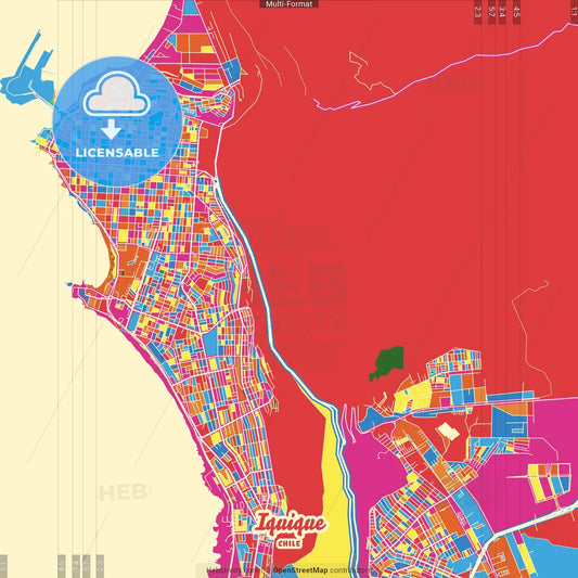 Iquique, Chile Crazy Colorful Street Map Poster Template