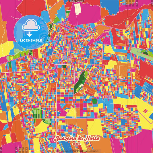 Juazeiro do Norte, Brazil Crazy Colorful Street Map Poster Template